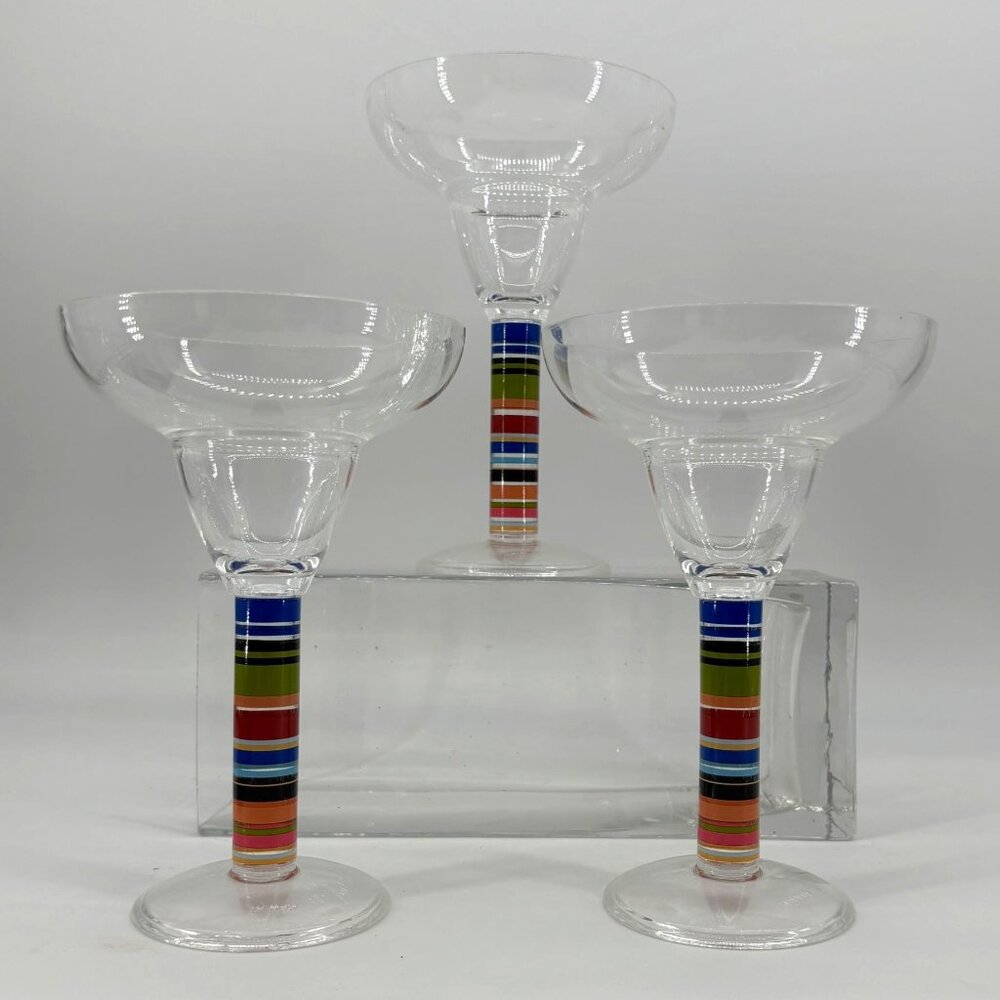 Vintage Rainbow Stemmed Margarita Plastic DuraClear Lot of 3